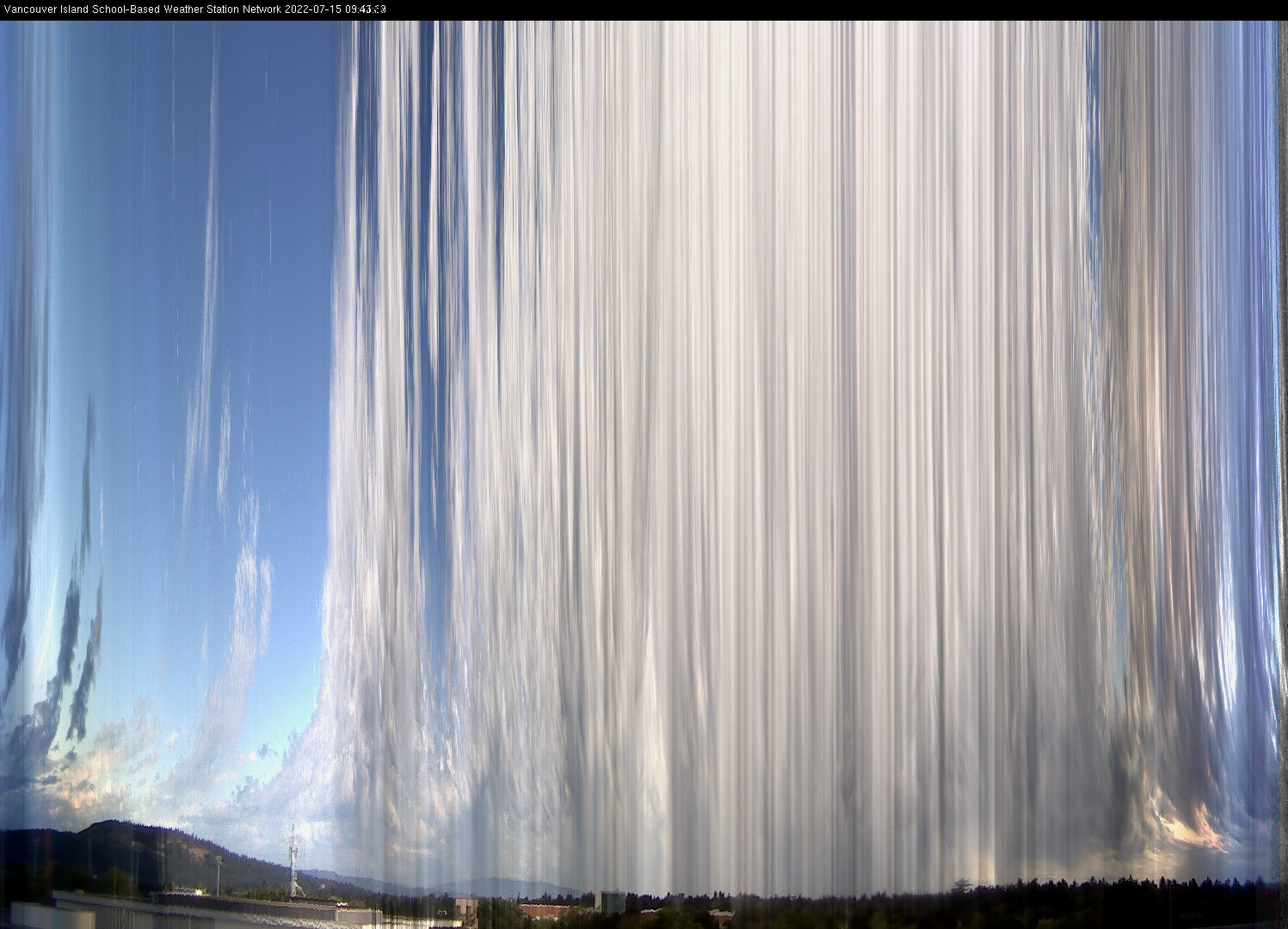 image of the sky seen from UVic, each column of pixels is a different minute, keogram