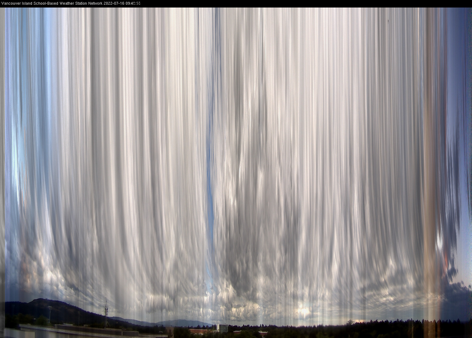 image of the sky seen from UVic, each column of pixels is a different minute, keogram
