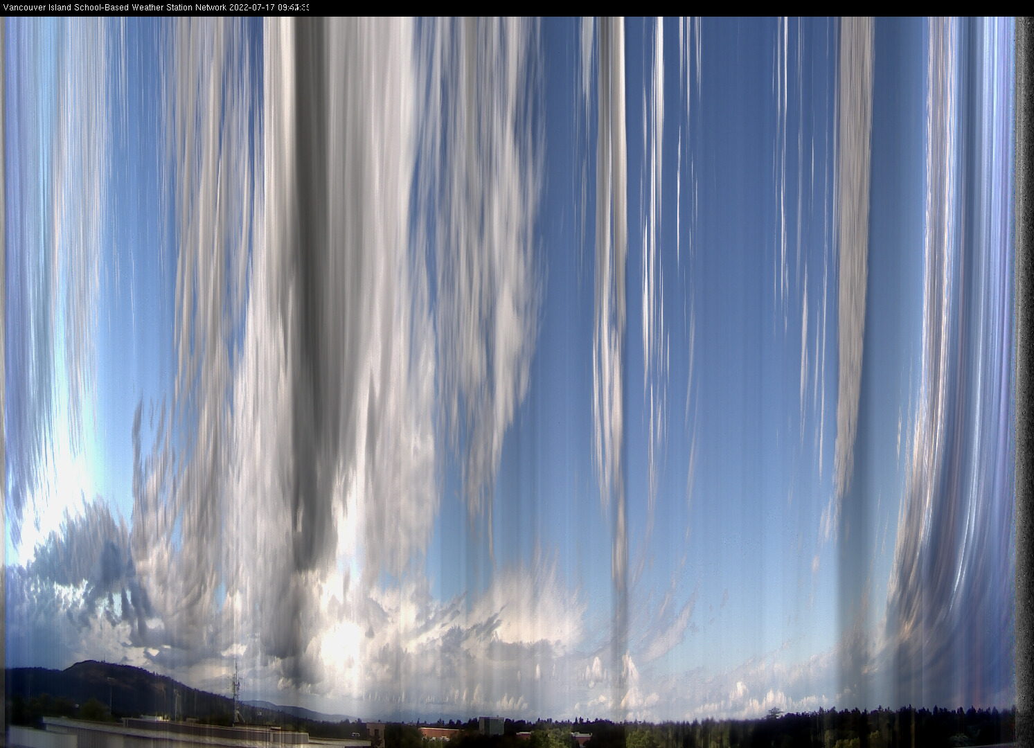 image of the sky seen from UVic, each column of pixels is a different minute, keogram