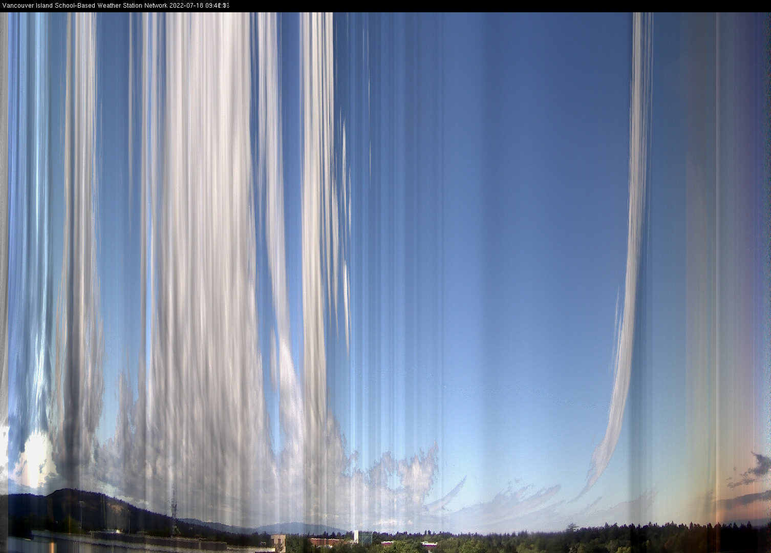 image of the sky seen from UVic, each column of pixels is a different minute, keogram
