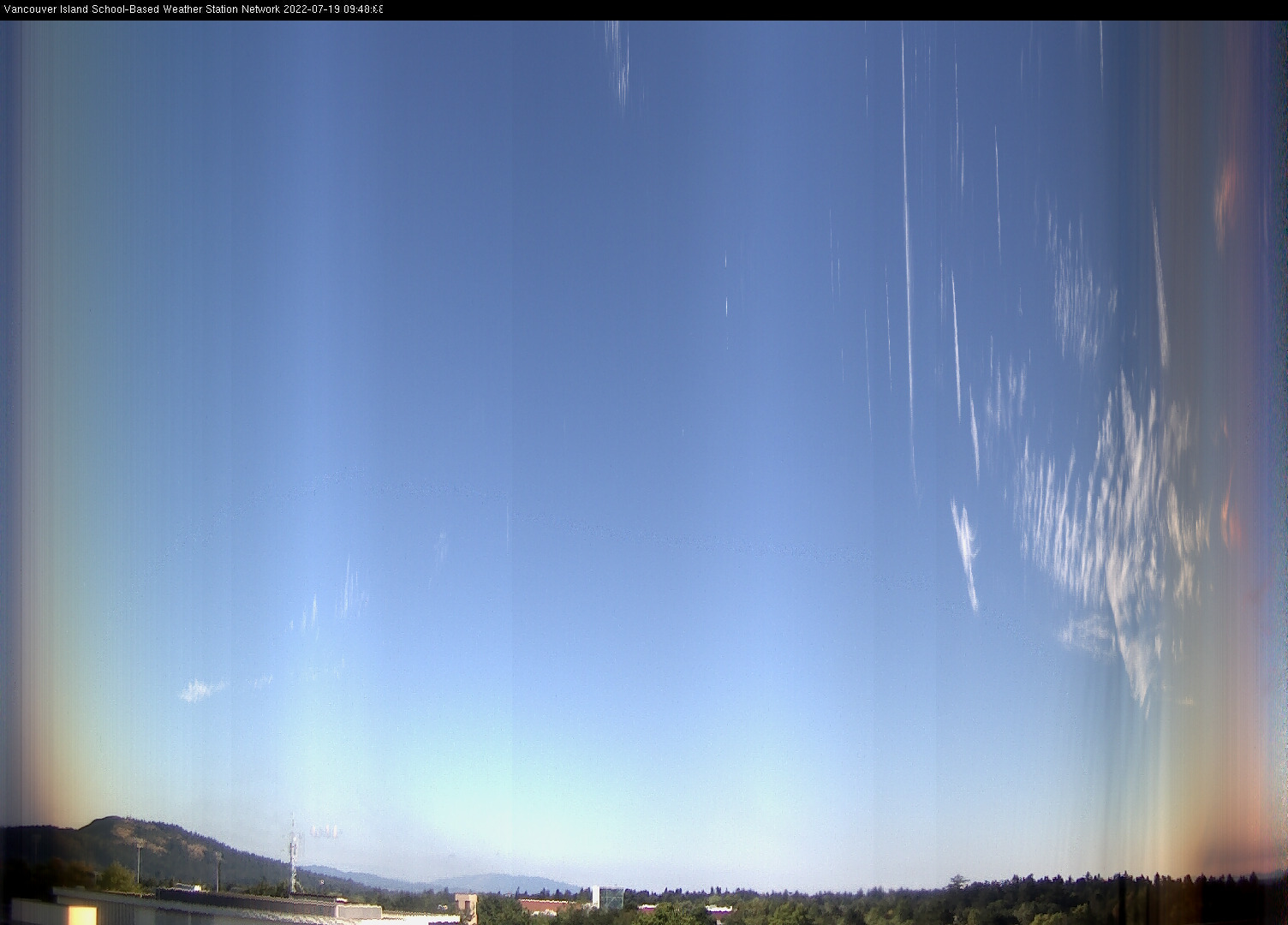 image of the sky seen from UVic, each column of pixels is a different minute, keogram
