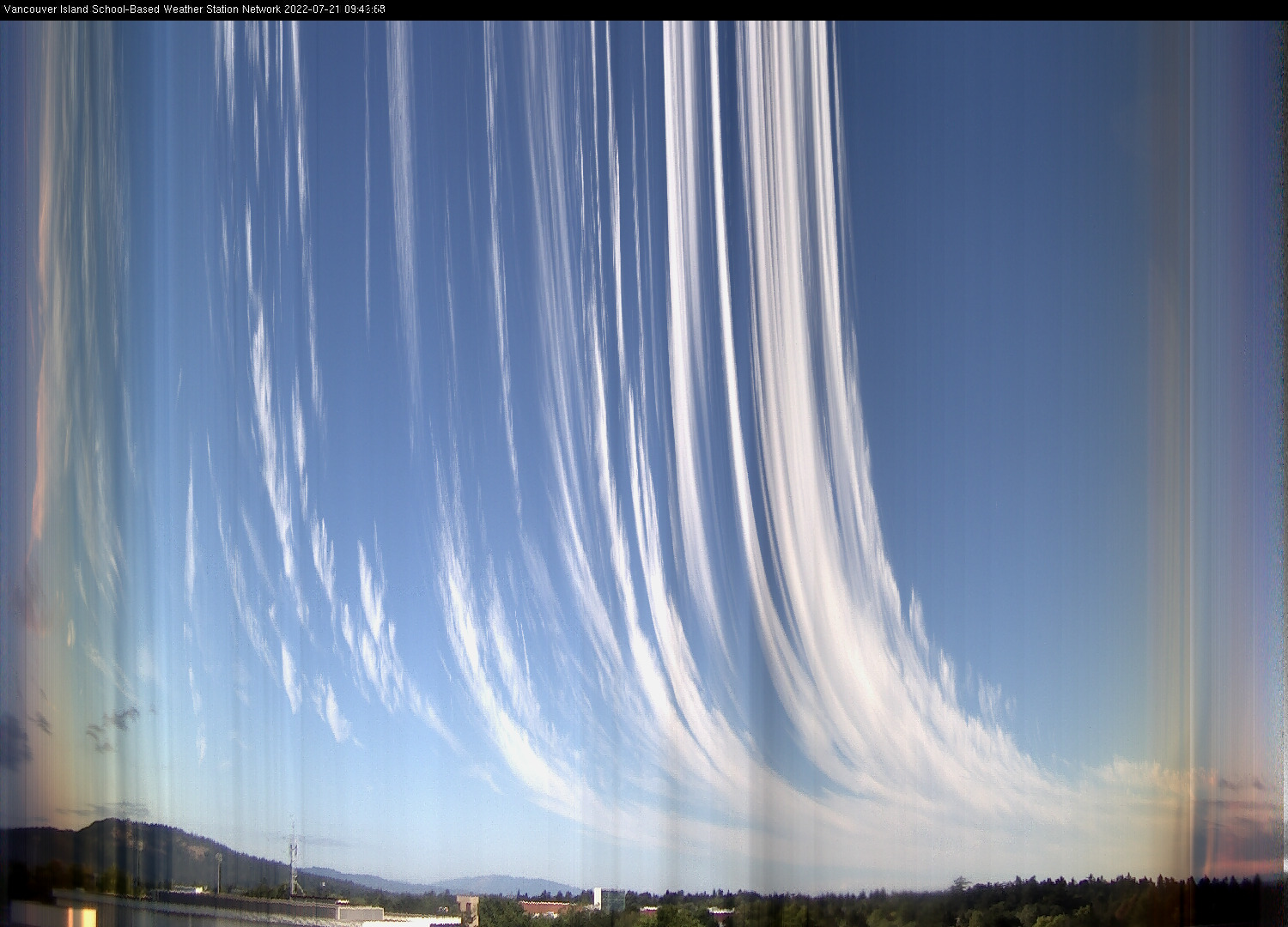 image of the sky seen from UVic, each column of pixels is a different minute, keogram