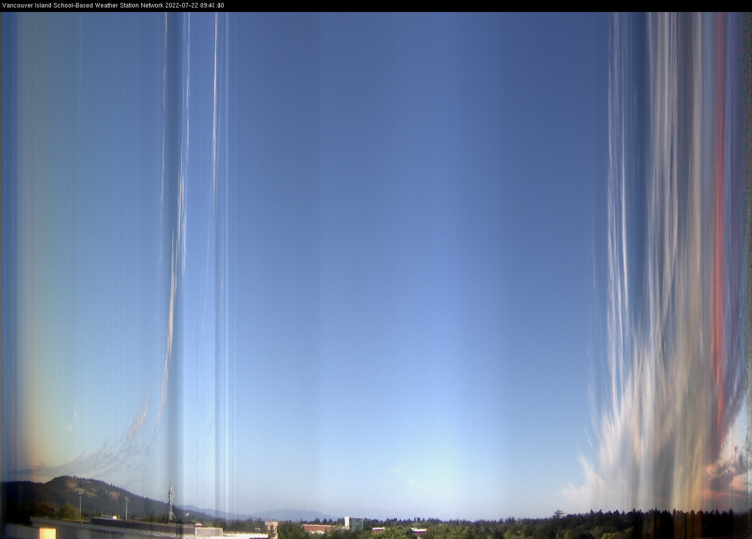 image of the sky seen from UVic, each column of pixels is a different minute, keogram