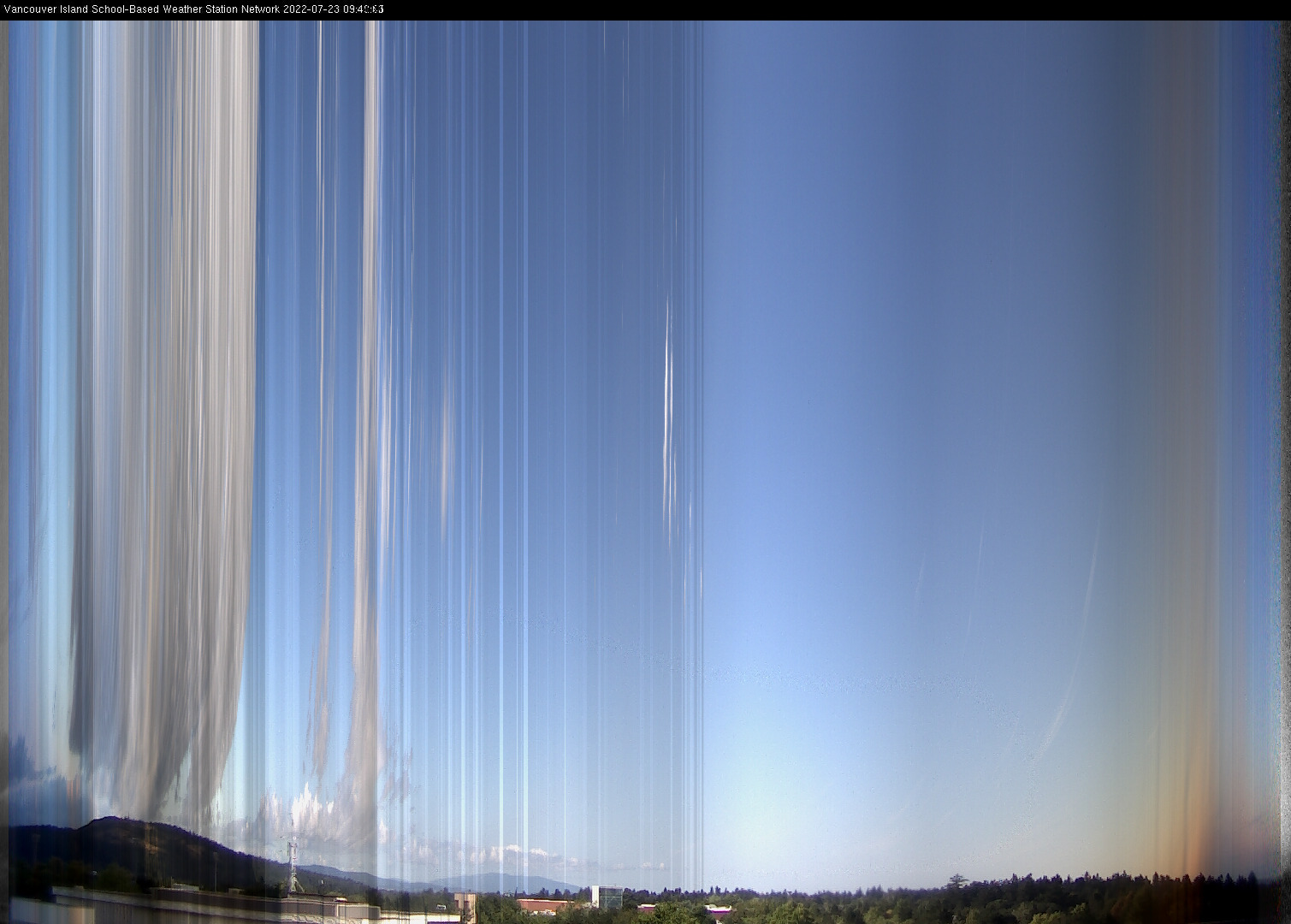 image of the sky seen from UVic, each column of pixels is a different minute, keogram