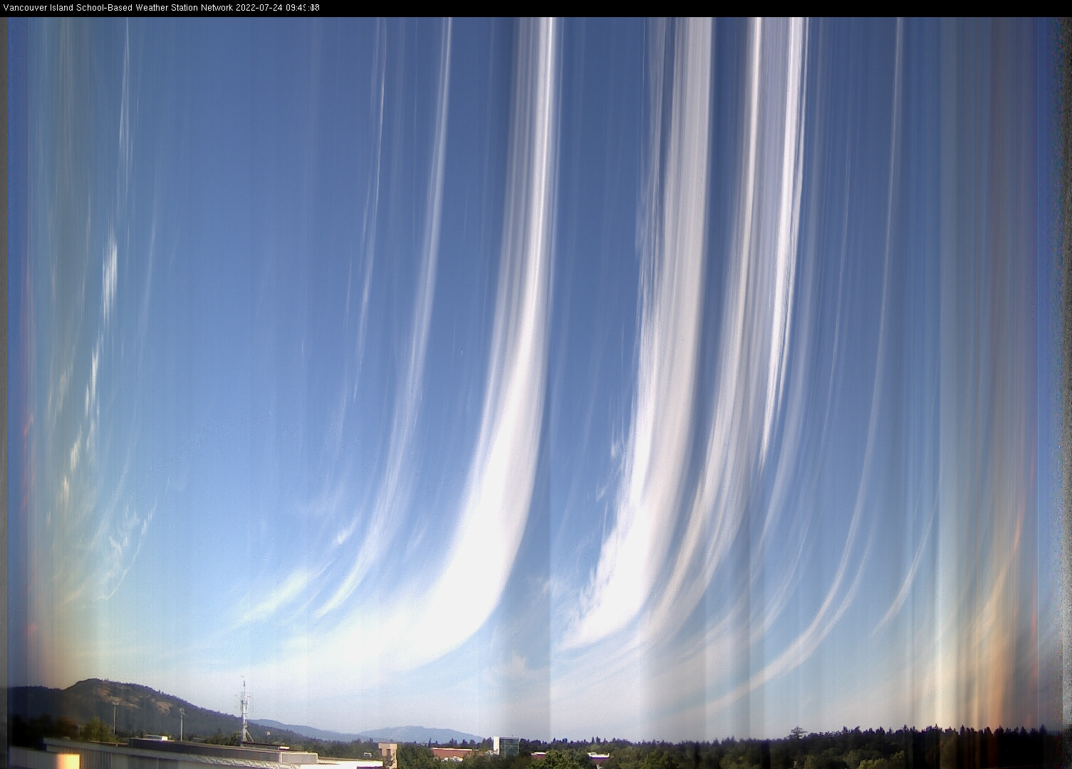 image of the sky seen from UVic, each column of pixels is a different minute, keogram