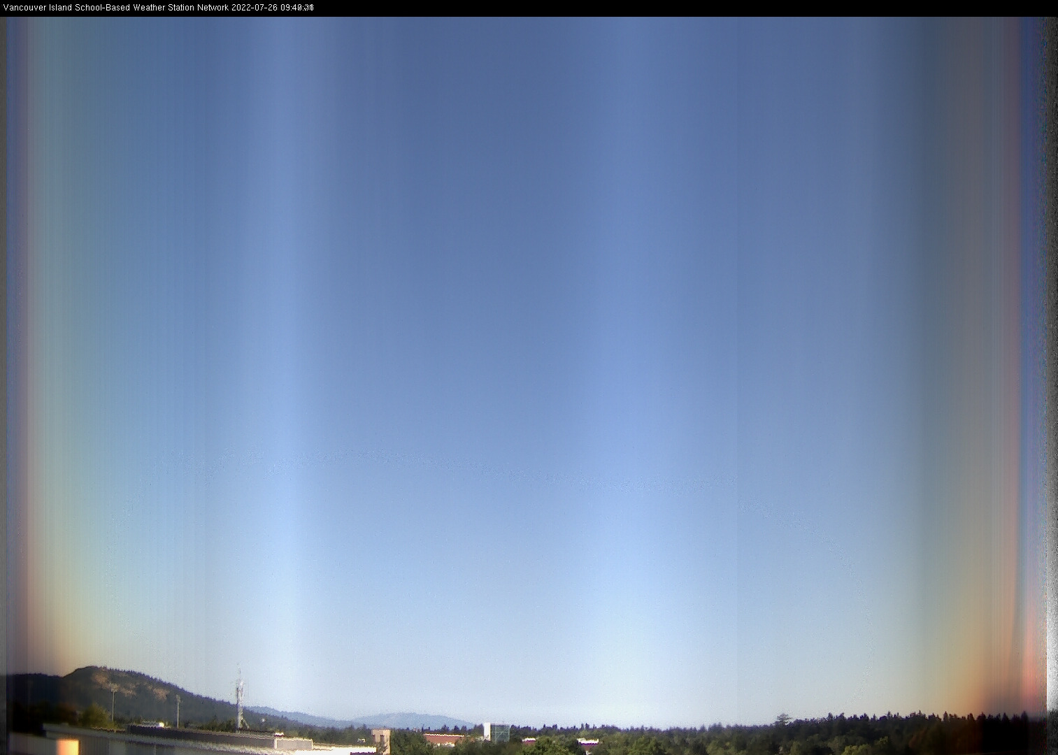 image of the sky seen from UVic, each column of pixels is a different minute, keogram
