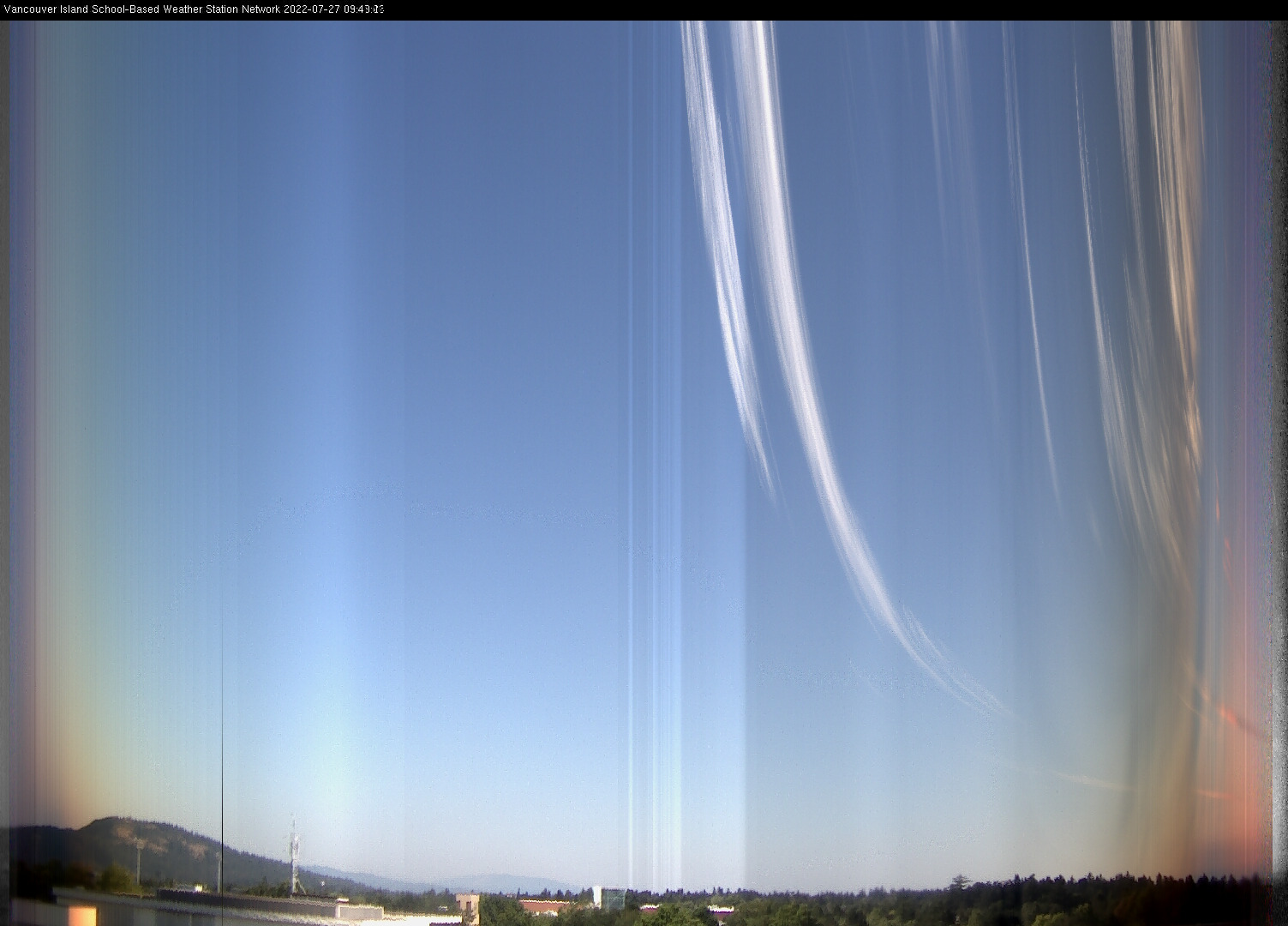 image of the sky seen from UVic, each column of pixels is a different minute, keogram