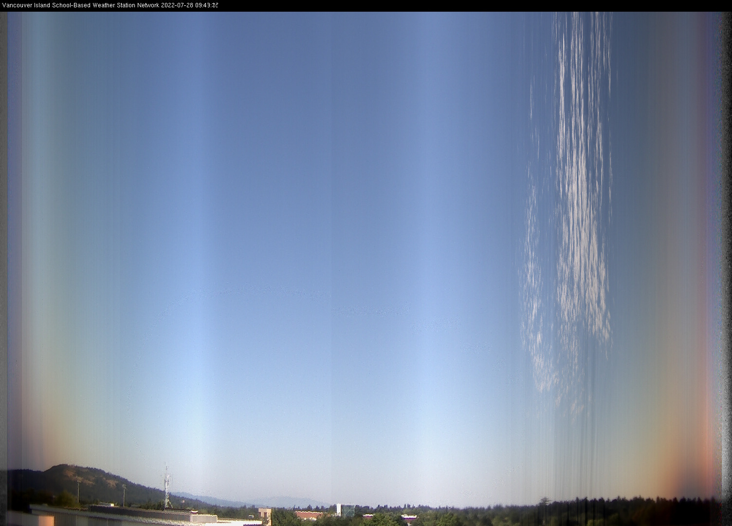 image of the sky seen from UVic, each column of pixels is a different minute, keogram