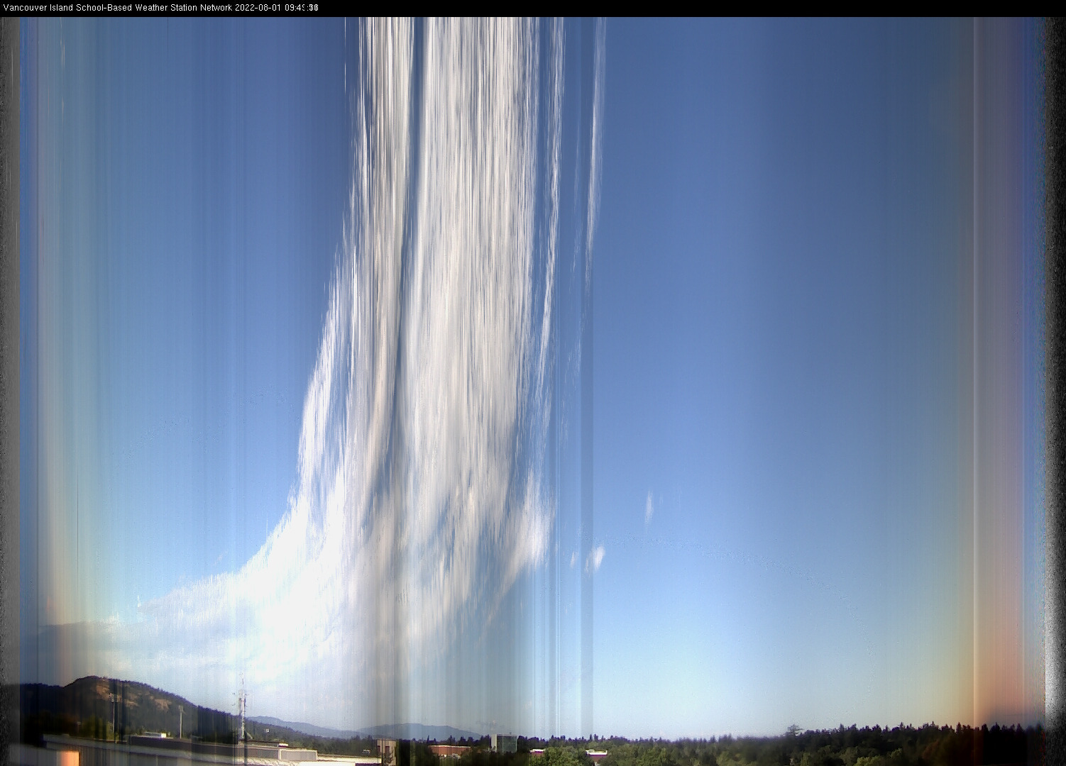 image of the sky seen from UVic, each column of pixels is a different minute, keogram