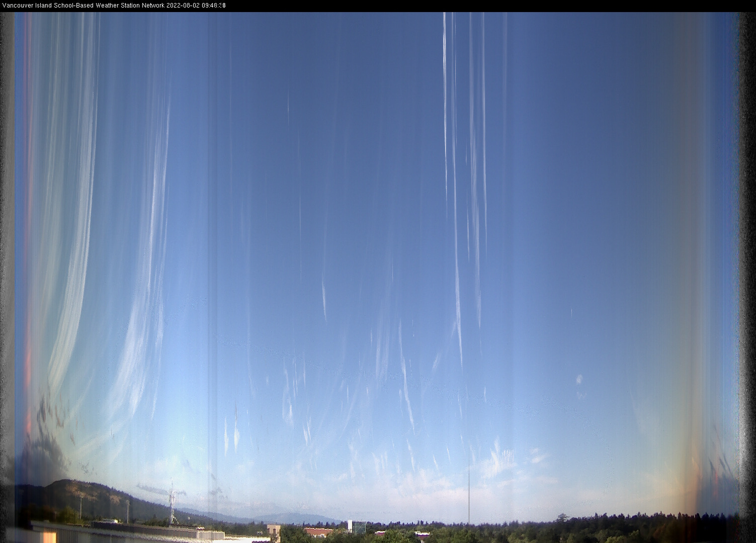 image of the sky seen from UVic, each column of pixels is a different minute, keogram