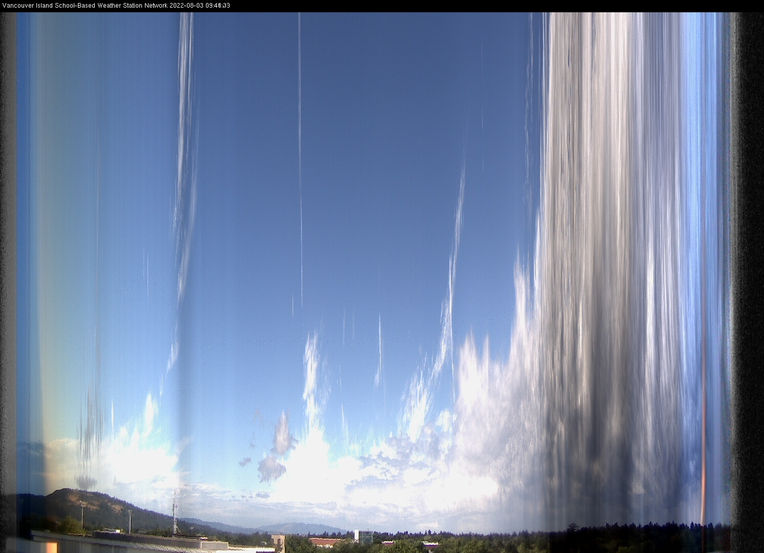 image of the sky seen from UVic, each column of pixels is a different minute, keogram