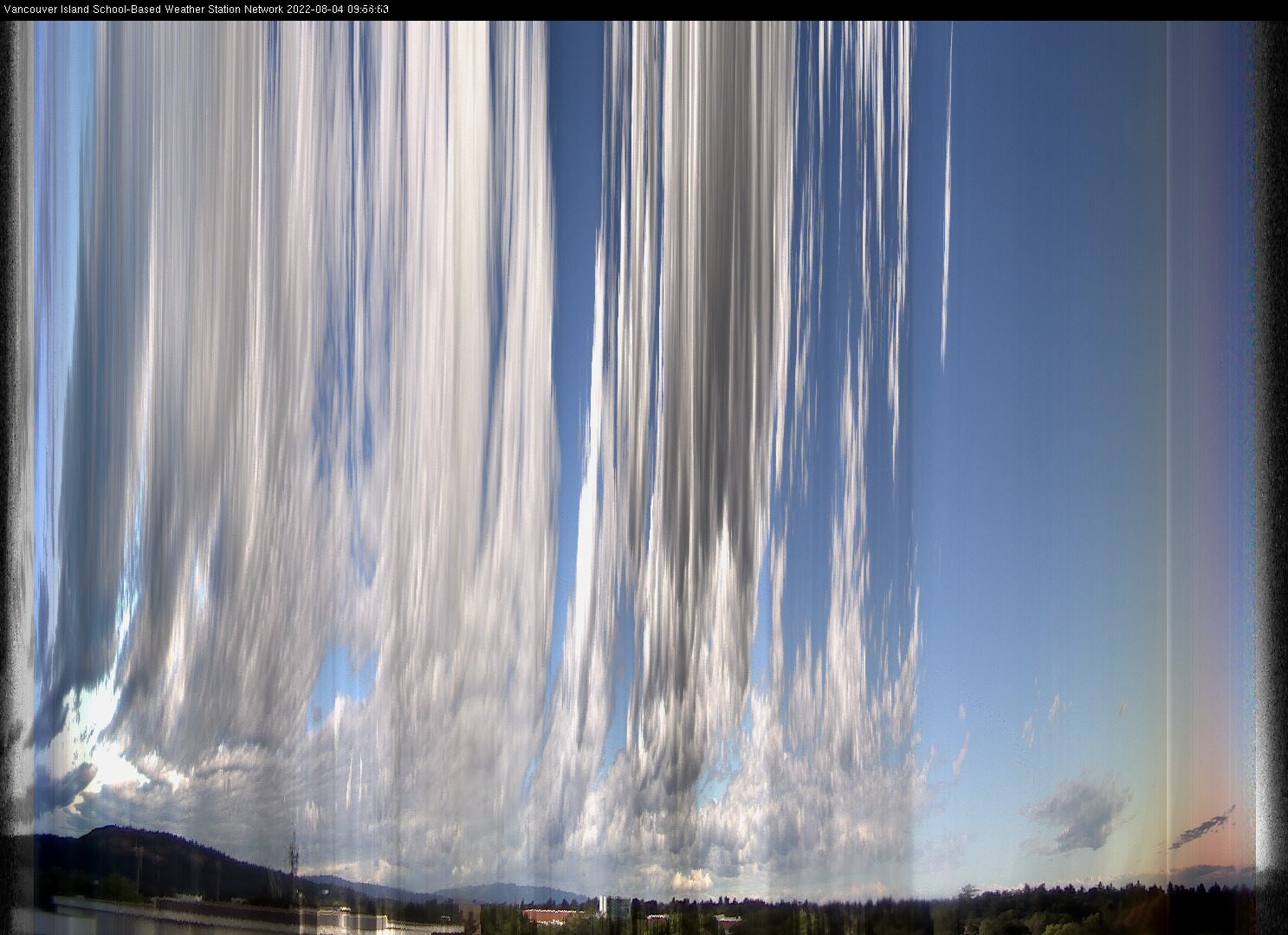 image of the sky seen from UVic, each column of pixels is a different minute, keogram