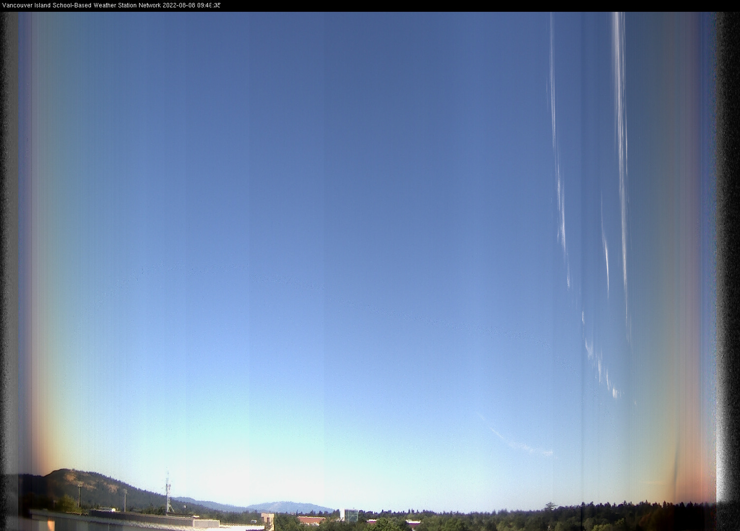 image of the sky seen from UVic, each column of pixels is a different minute, keogram