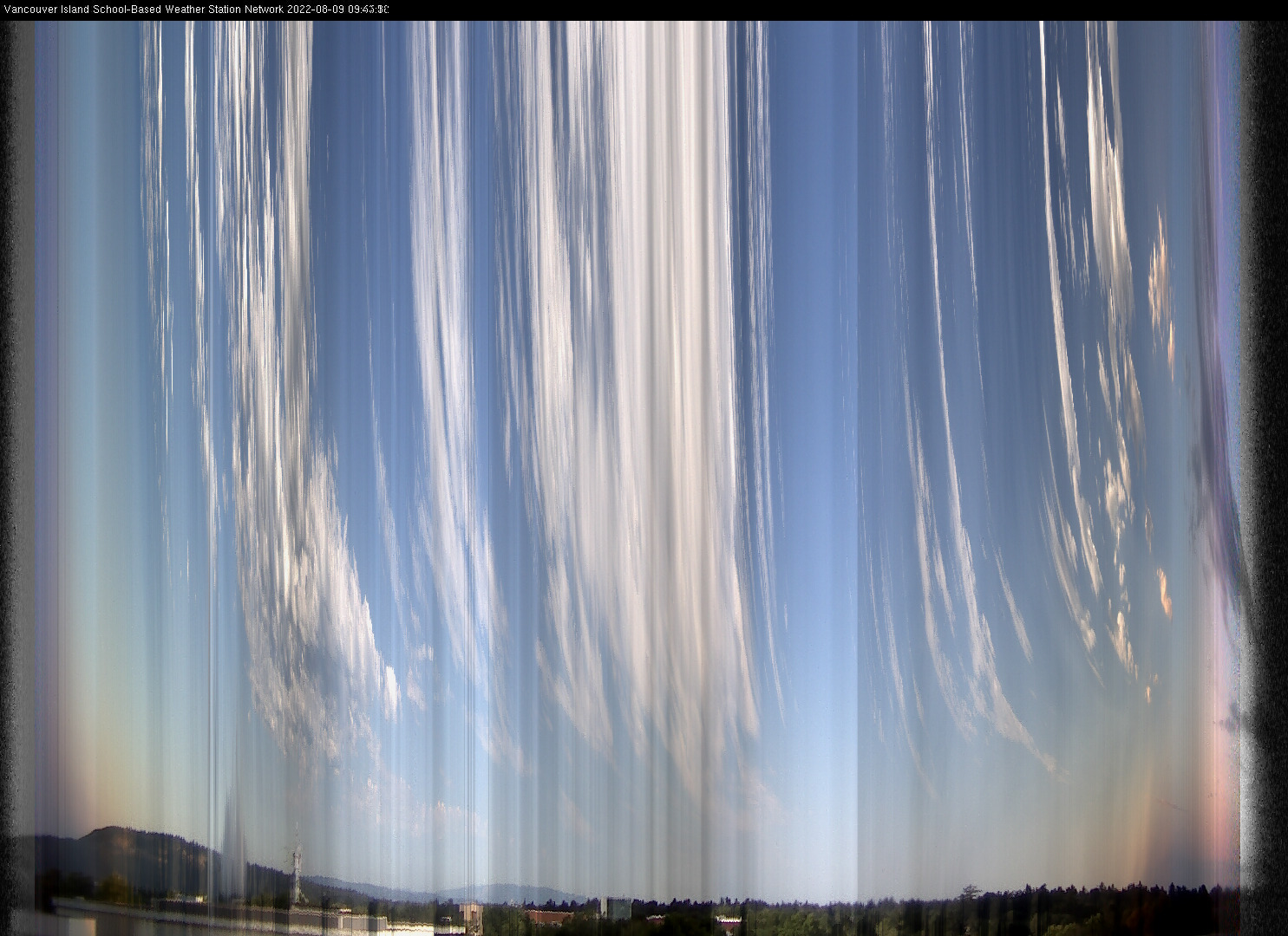 image of the sky seen from UVic, each column of pixels is a different minute, keogram