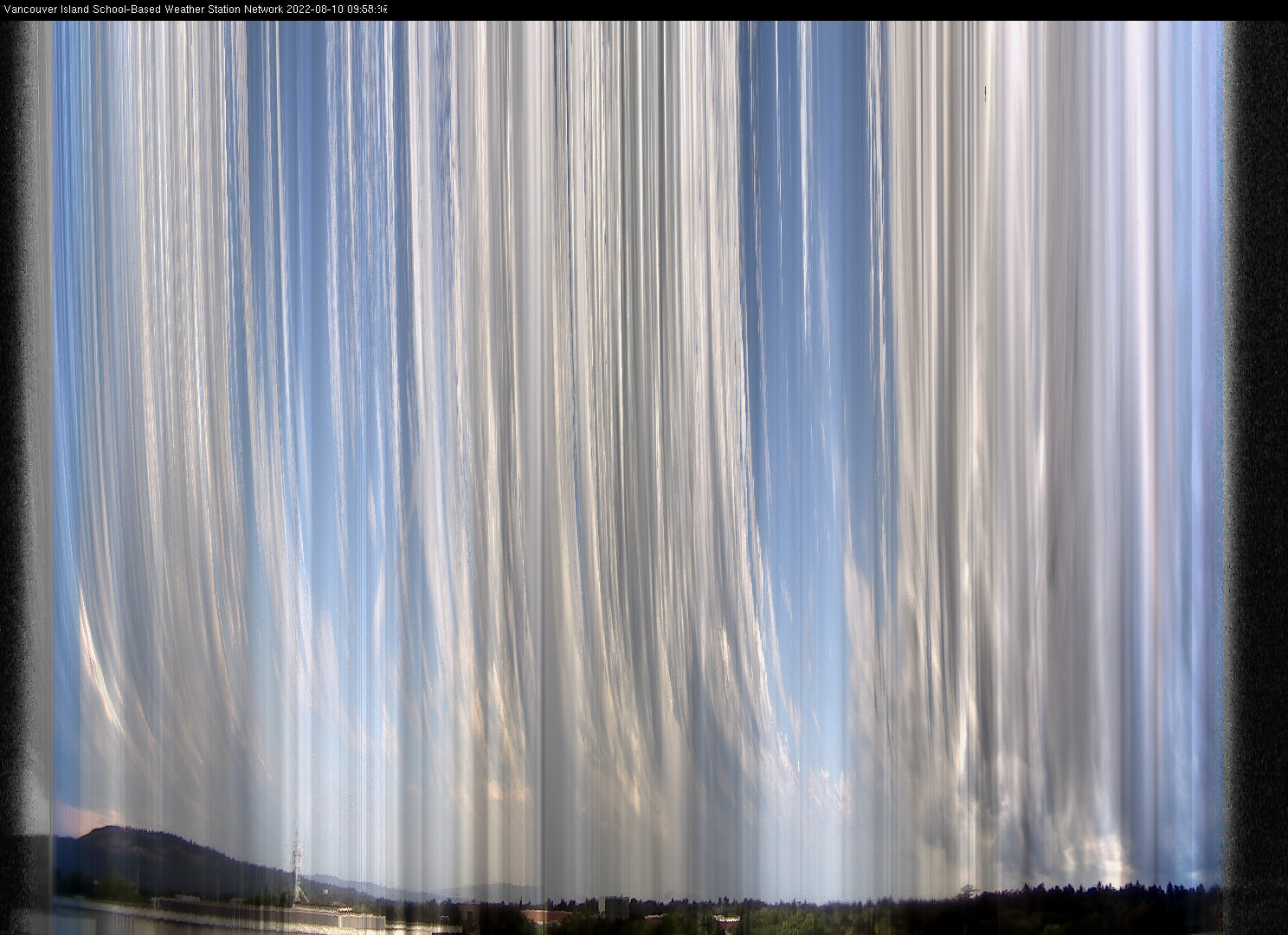 image of the sky seen from UVic, each column of pixels is a different minute, keogram