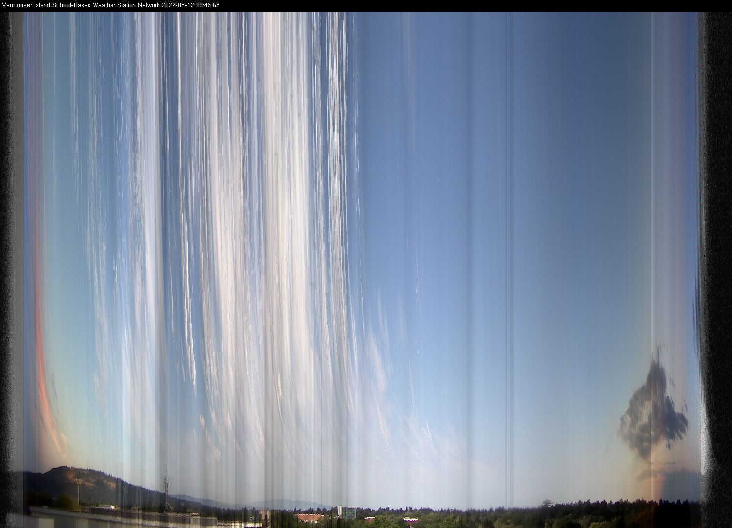 image of the sky seen from UVic, each column of pixels is a different minute, keogram