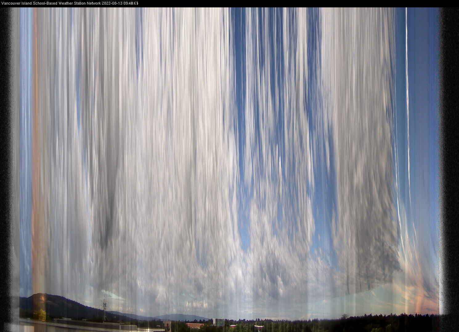 image of the sky seen from UVic, each column of pixels is a different minute, keogram