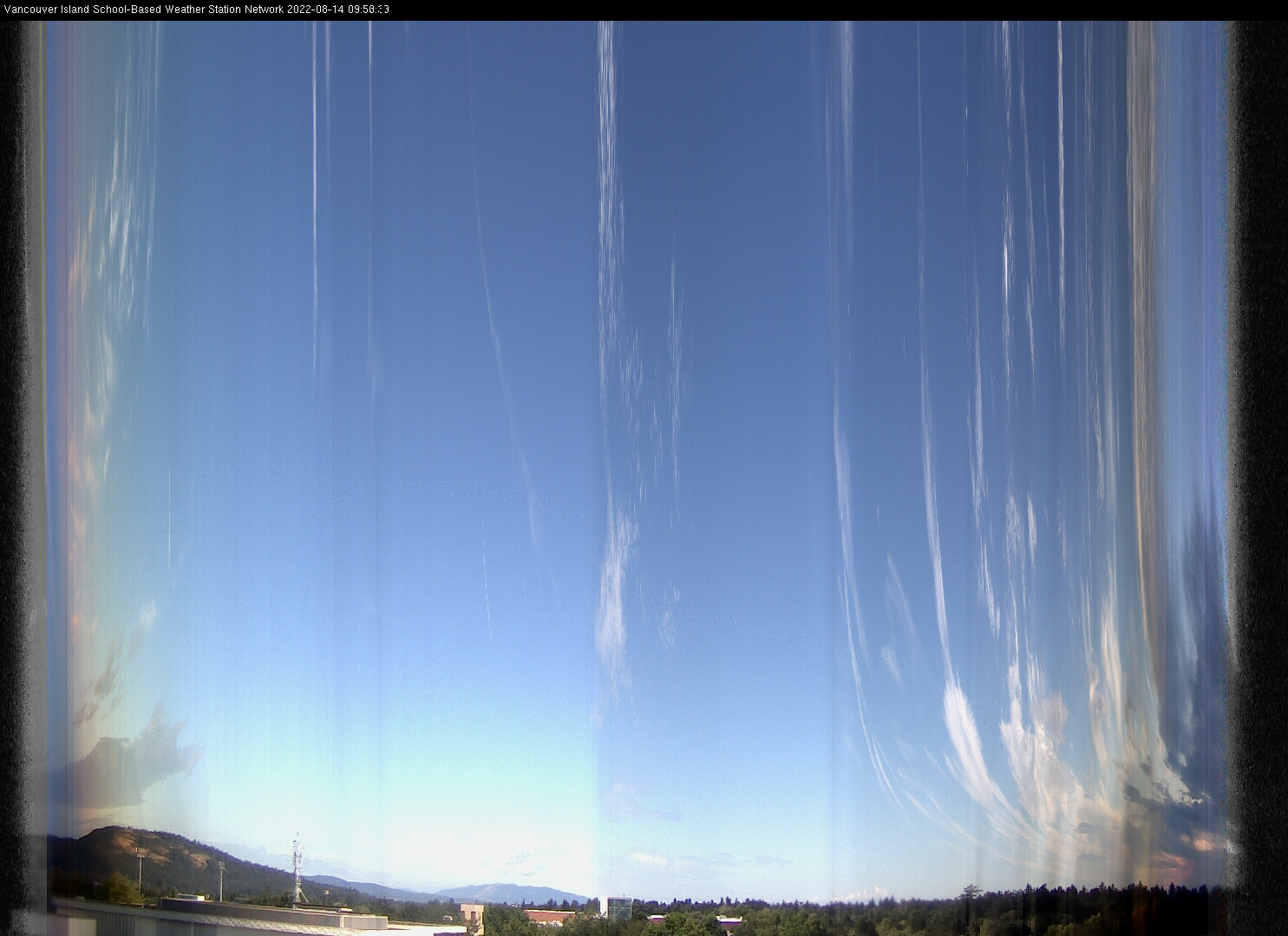 image of the sky seen from UVic, each column of pixels is a different minute, keogram
