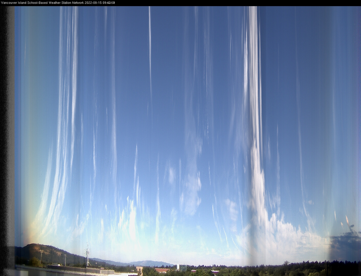 image of the sky seen from UVic, each column of pixels is a different minute, keogram