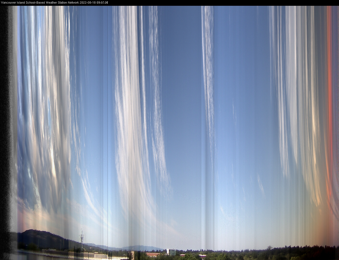 image of the sky seen from UVic, each column of pixels is a different minute, keogram