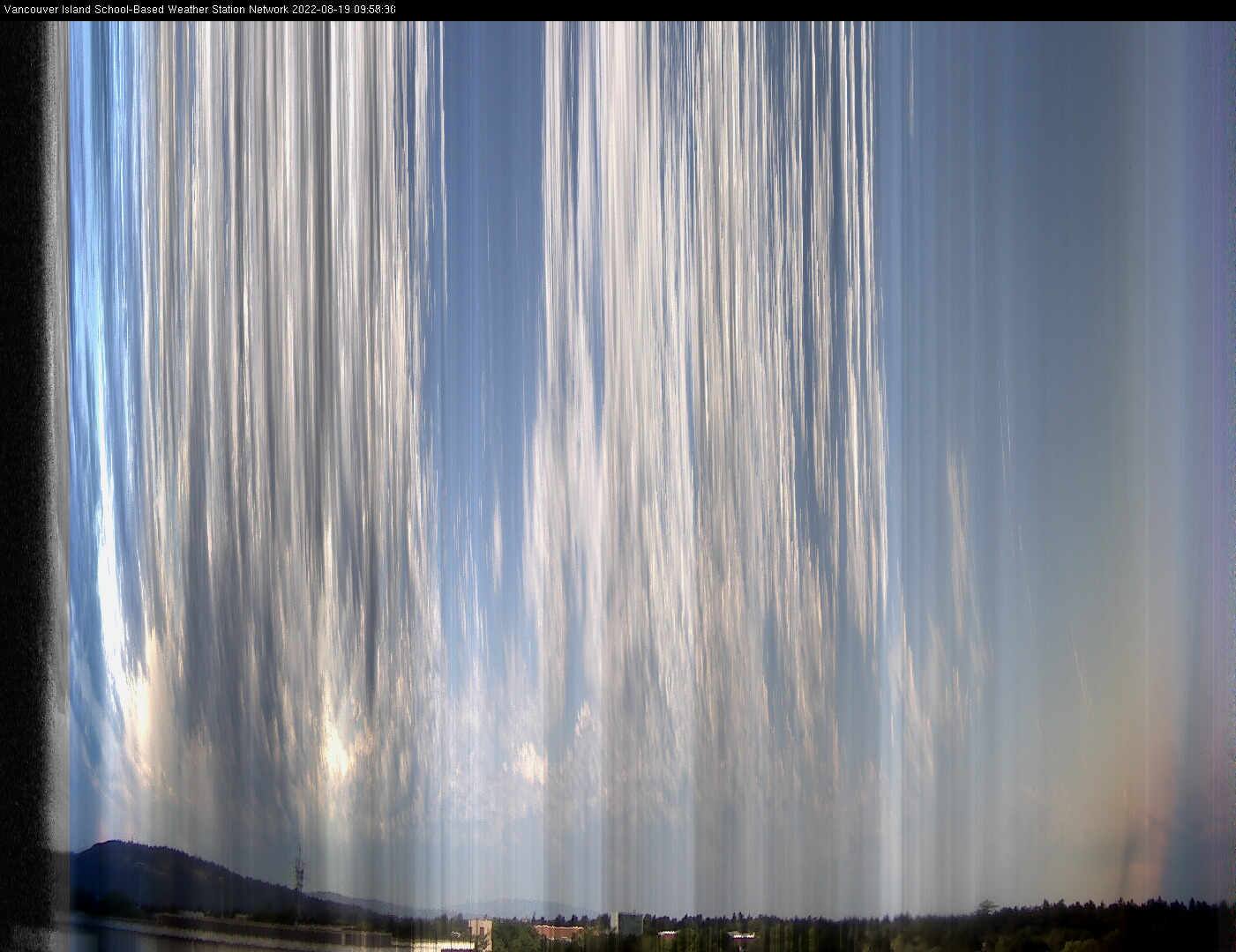 image of the sky seen from UVic, each column of pixels is a different minute, keogram