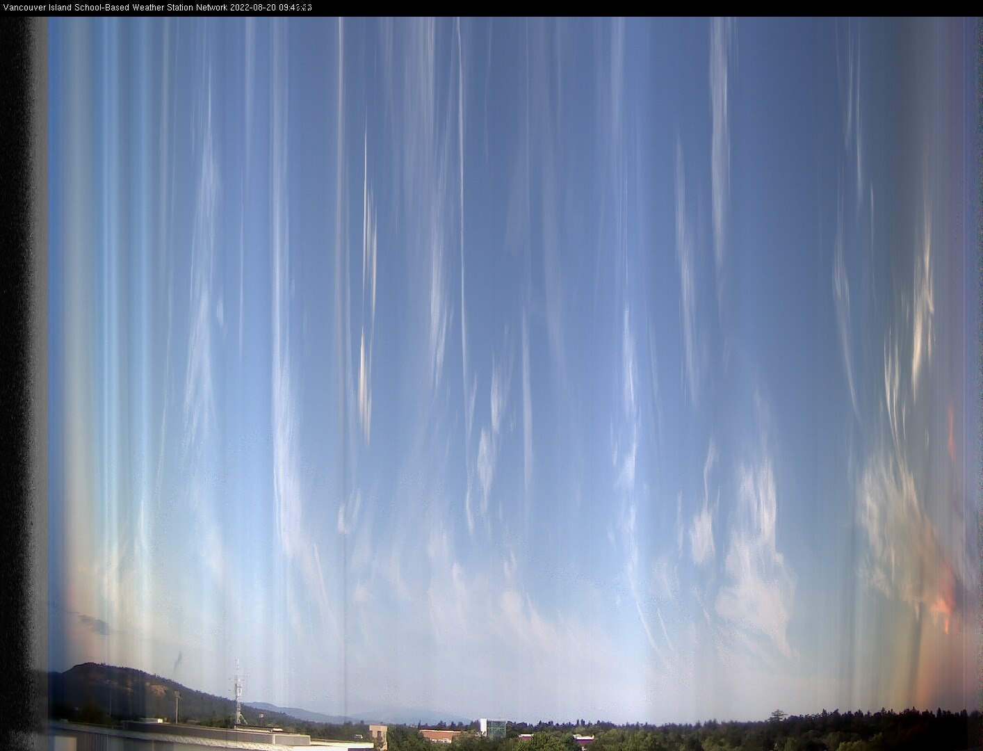 image of the sky seen from UVic, each column of pixels is a different minute, keogram
