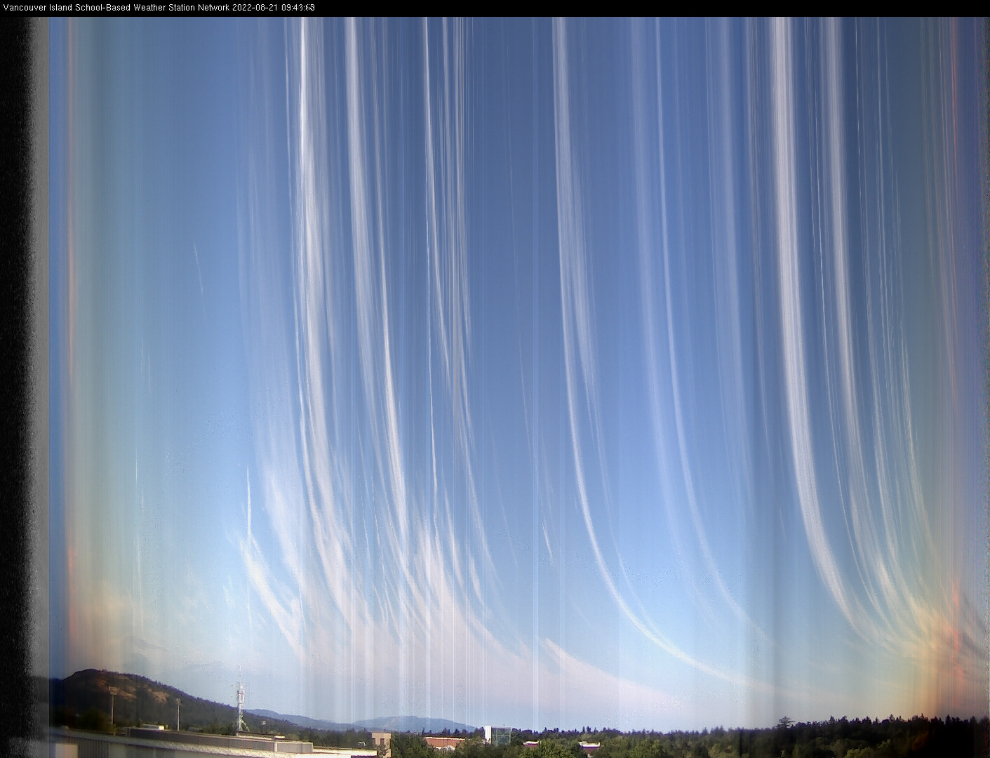 image of the sky seen from UVic, each column of pixels is a different minute, keogram