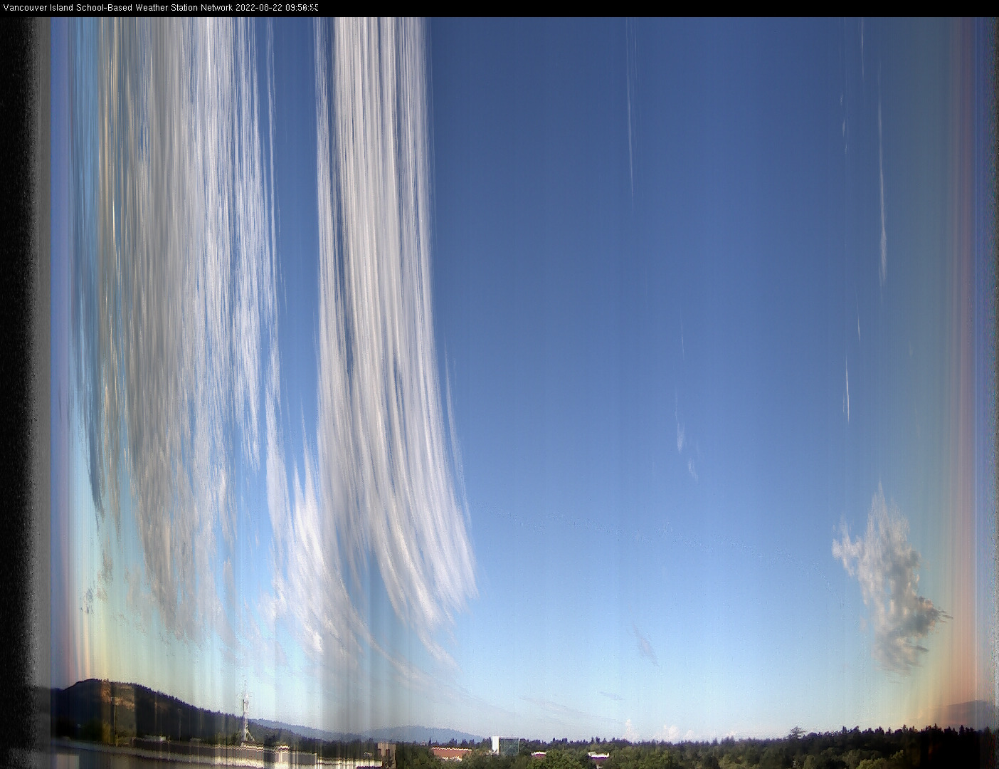 image of the sky seen from UVic, each column of pixels is a different minute, keogram