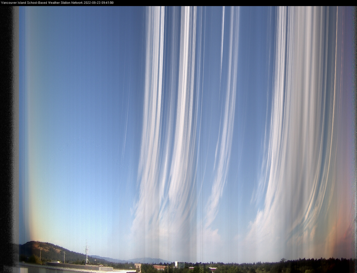 image of the sky seen from UVic, each column of pixels is a different minute, keogram
