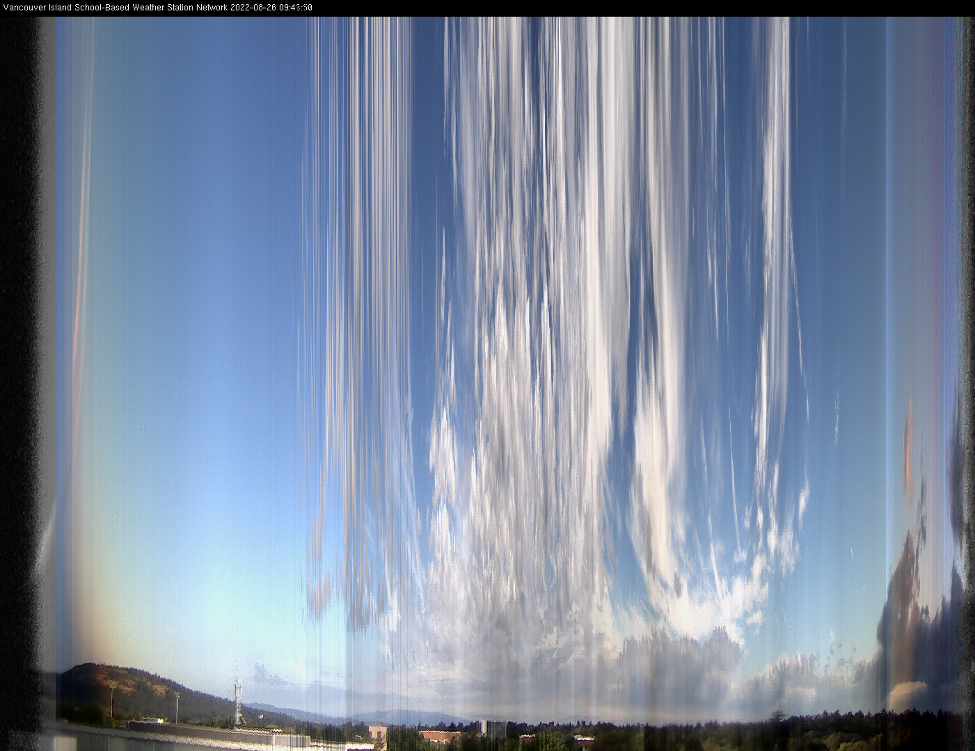 image of the sky seen from UVic, each column of pixels is a different minute, keogram