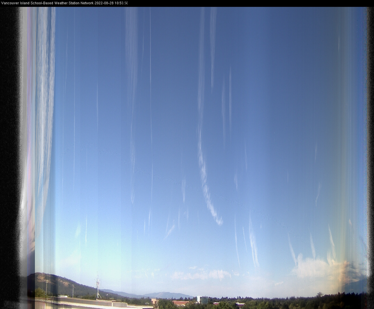image of the sky seen from UVic, each column of pixels is a different minute, keogram