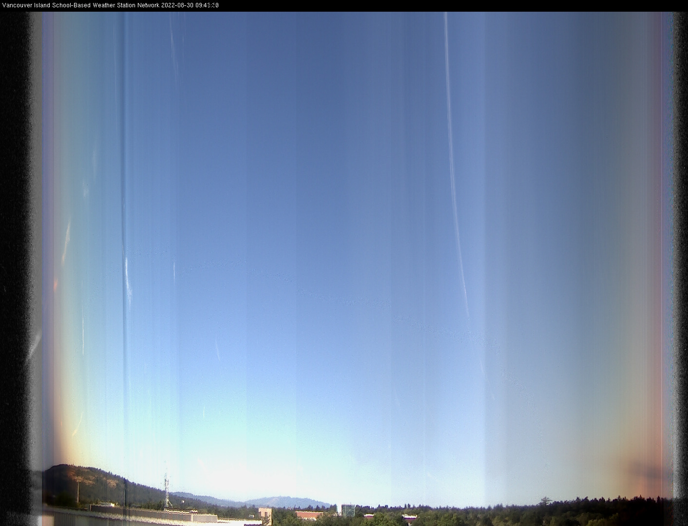 image of the sky seen from UVic, each column of pixels is a different minute, keogram