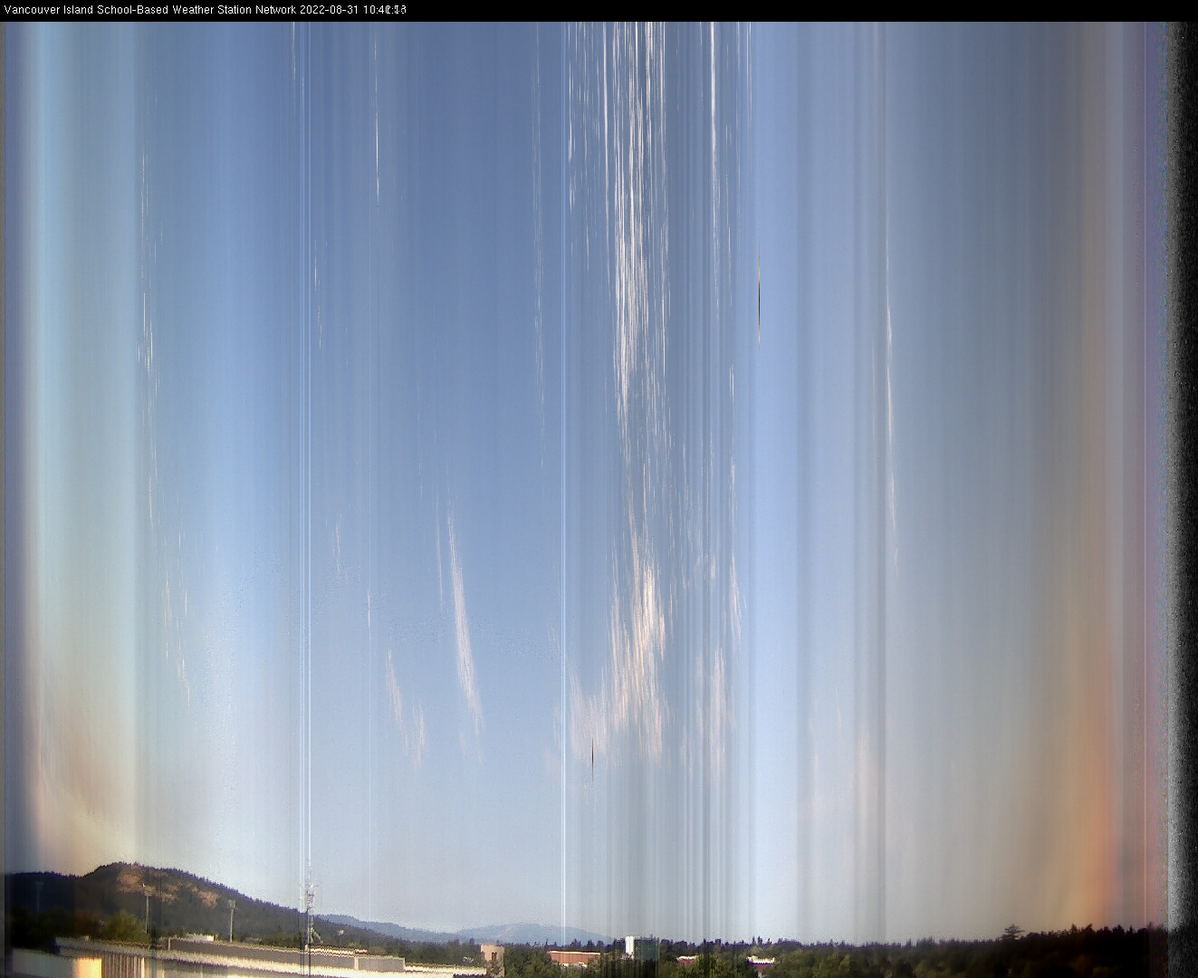 image of the sky seen from UVic, each column of pixels is a different minute, keogram