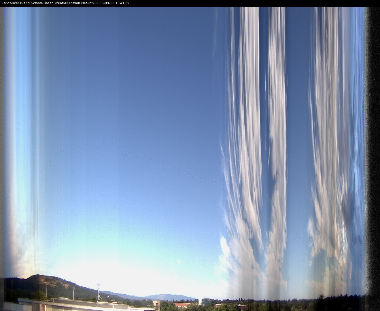 image of the sky seen from UVic, each column of pixels is a different minute, keogram
