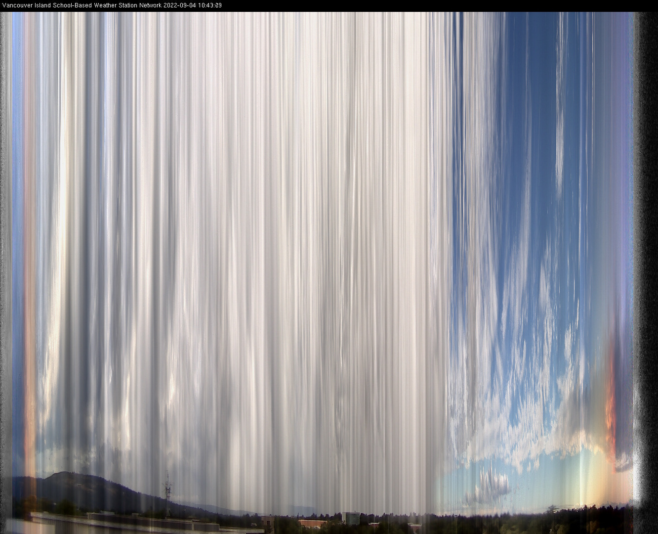 image of the sky seen from UVic, each column of pixels is a different minute, keogram