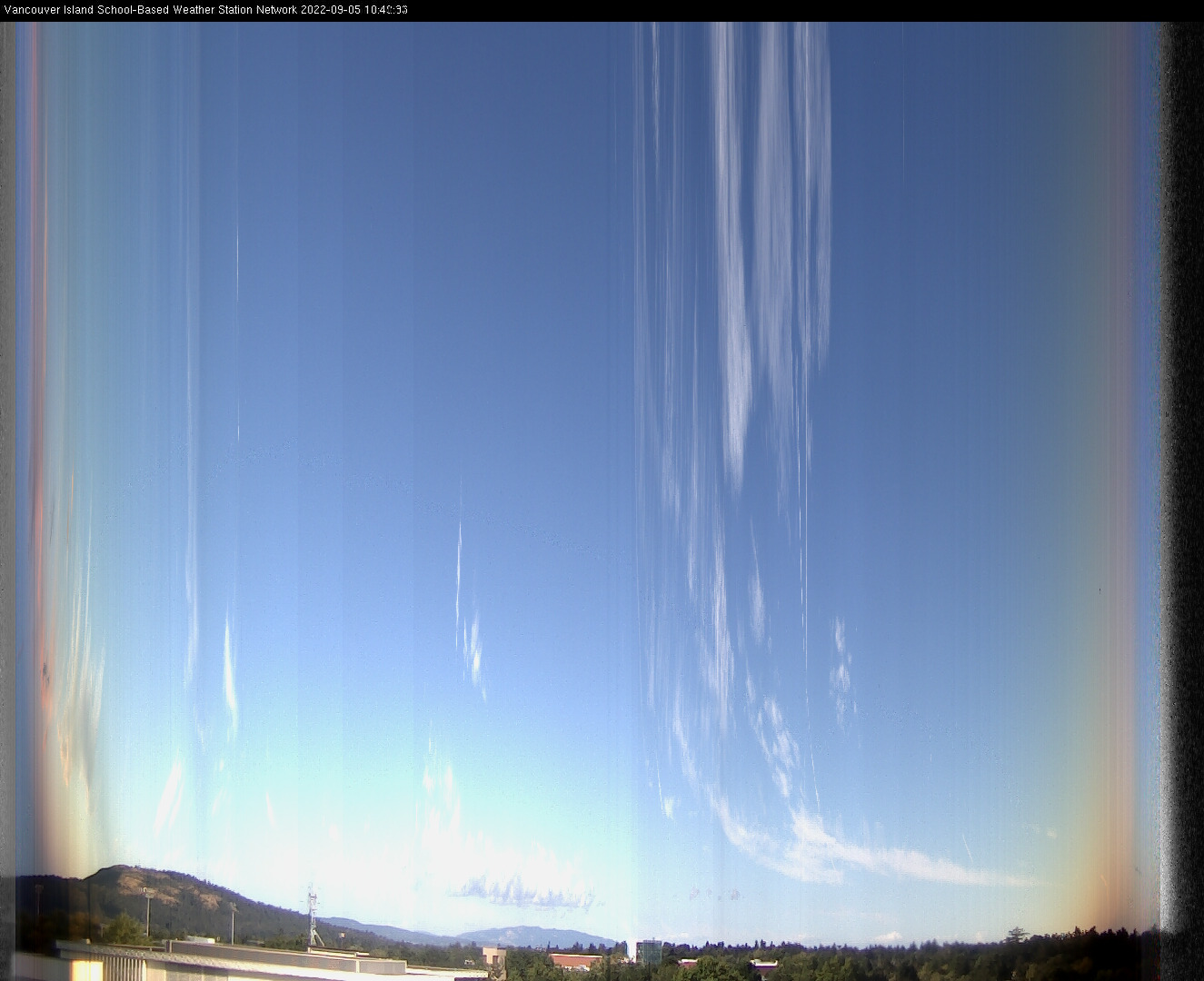 image of the sky seen from UVic, each column of pixels is a different minute, keogram