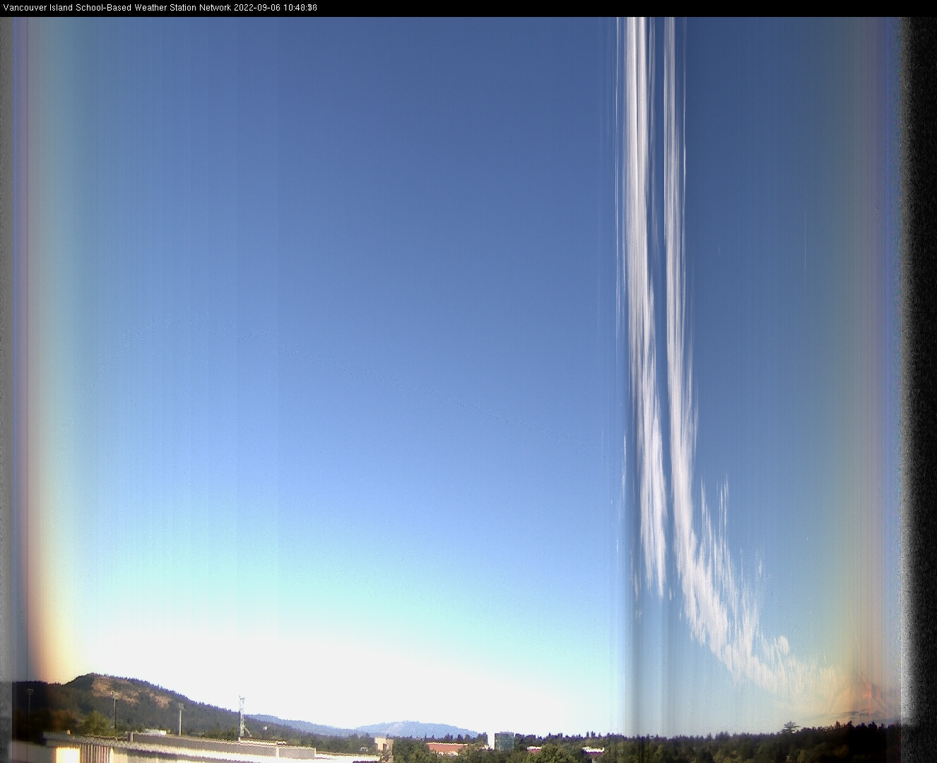 image of the sky seen from UVic, each column of pixels is a different minute, keogram