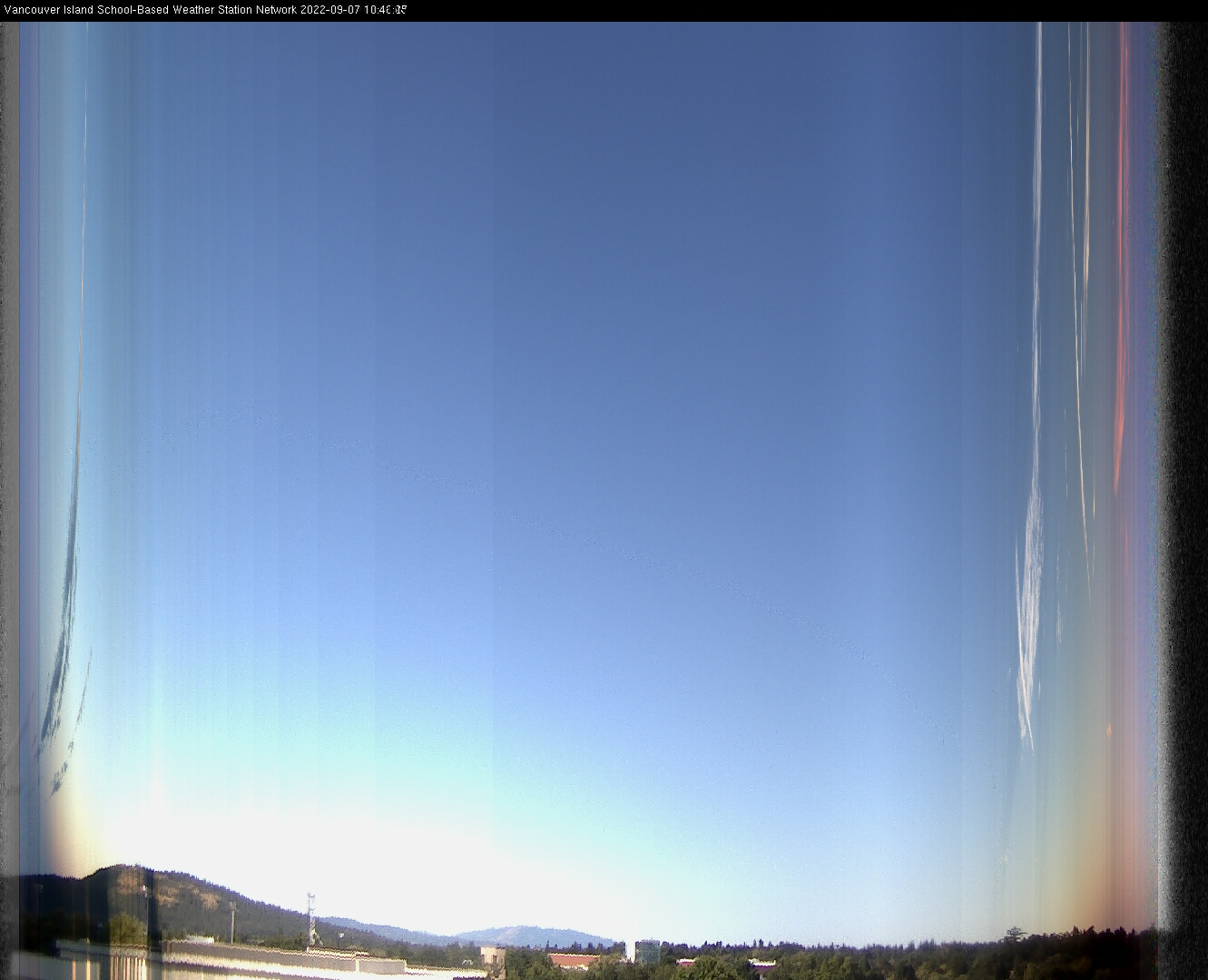 image of the sky seen from UVic, each column of pixels is a different minute, keogram