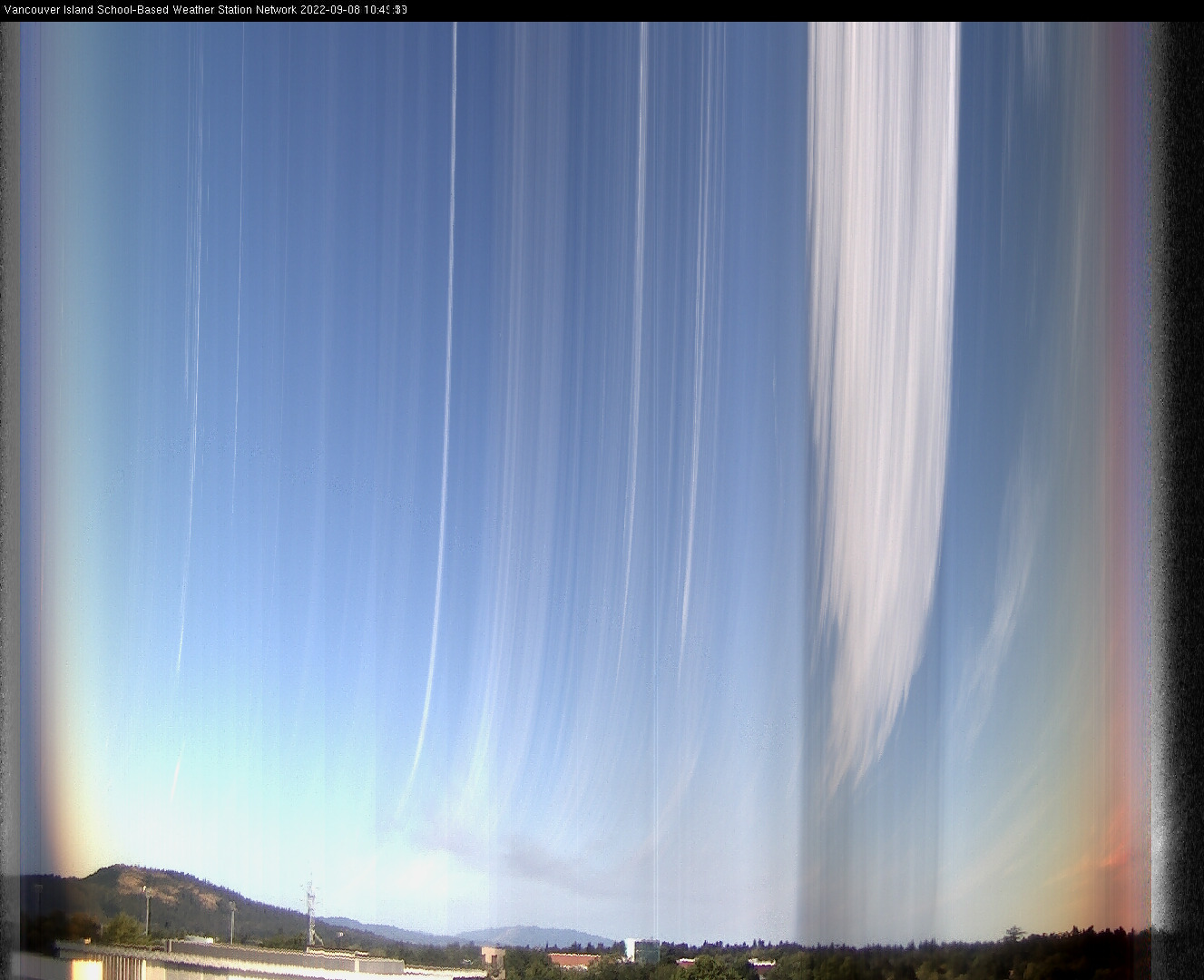 image of the sky seen from UVic, each column of pixels is a different minute, keogram
