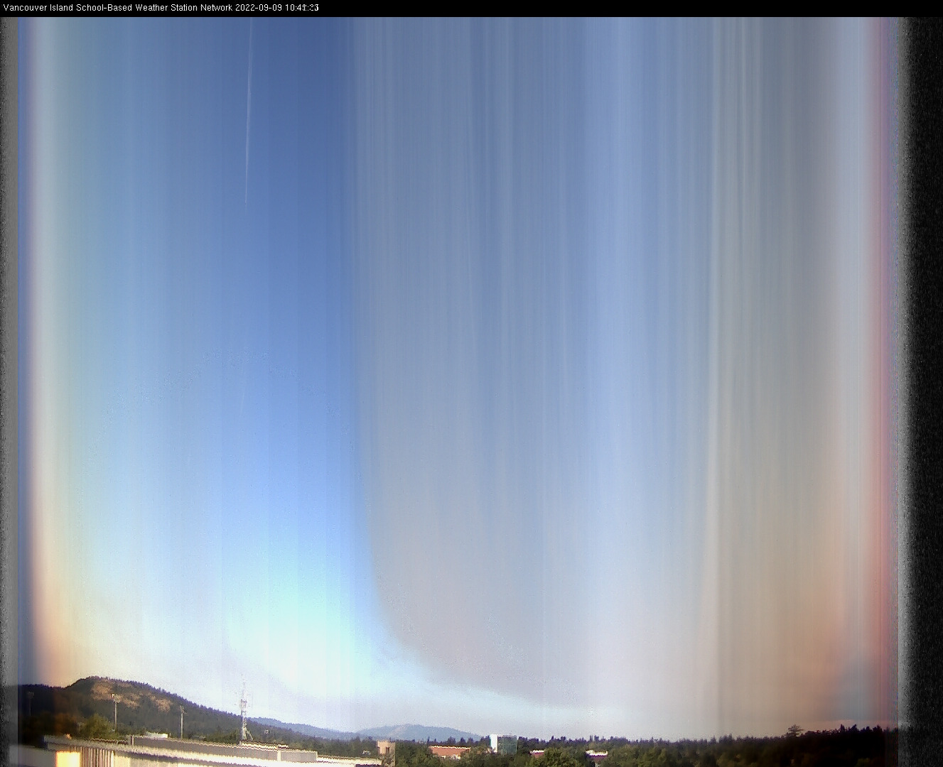 image of the sky seen from UVic, each column of pixels is a different minute, keogram