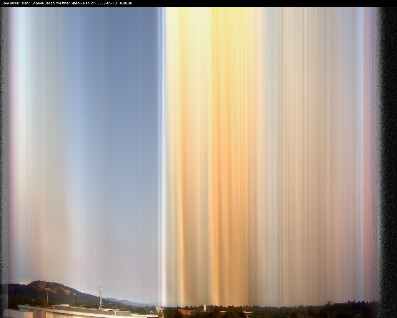 image of the sky seen from UVic, each column of pixels is a different minute, keogram