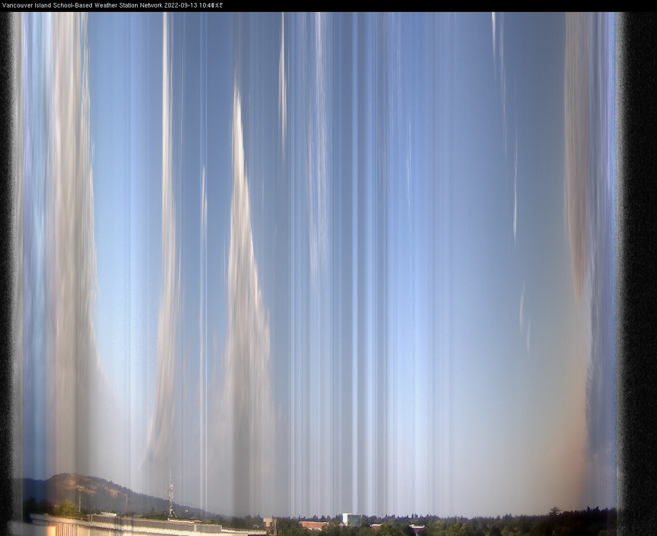 image of the sky seen from UVic, each column of pixels is a different minute, keogram