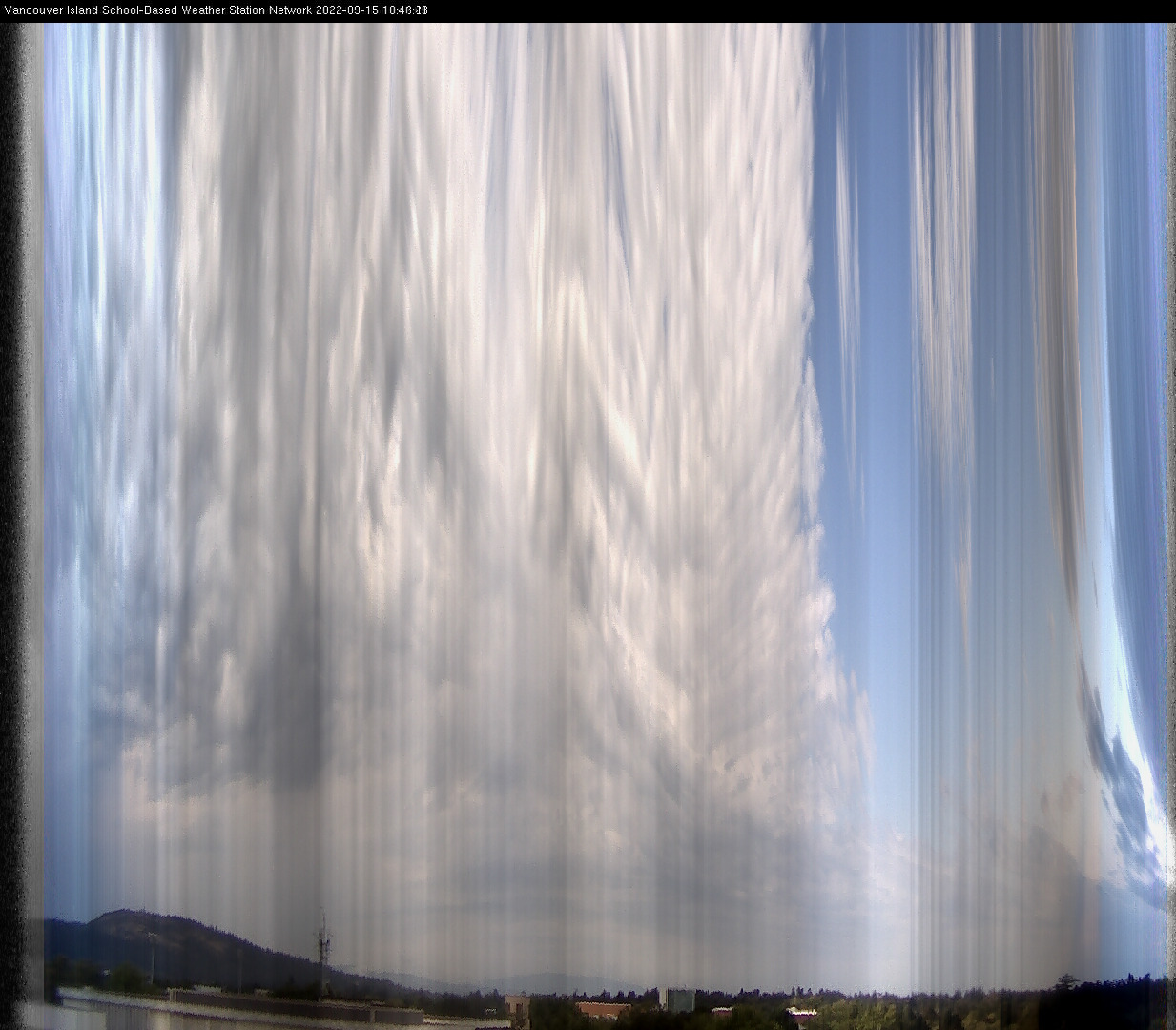 image of the sky seen from UVic, each column of pixels is a different minute, keogram