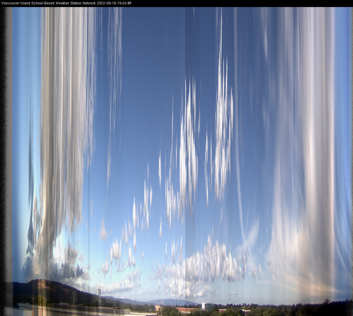 image of the sky seen from UVic, each column of pixels is a different minute, keogram