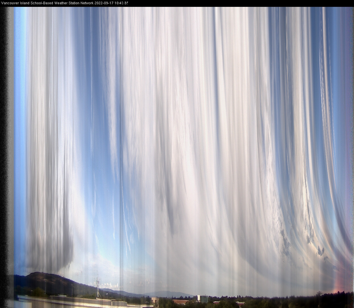 image of the sky seen from UVic, each column of pixels is a different minute, keogram