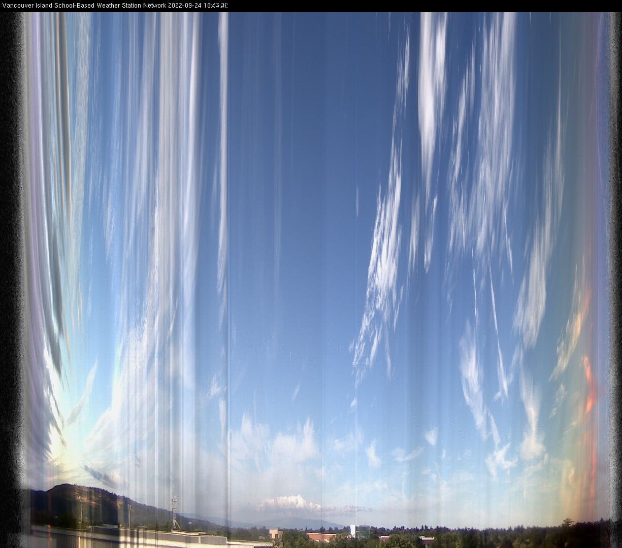 image of the sky seen from UVic, each column of pixels is a different minute, keogram