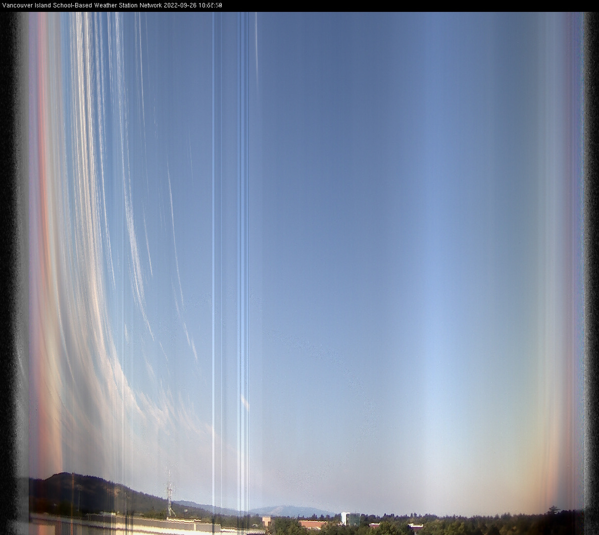 image of the sky seen from UVic, each column of pixels is a different minute, keogram