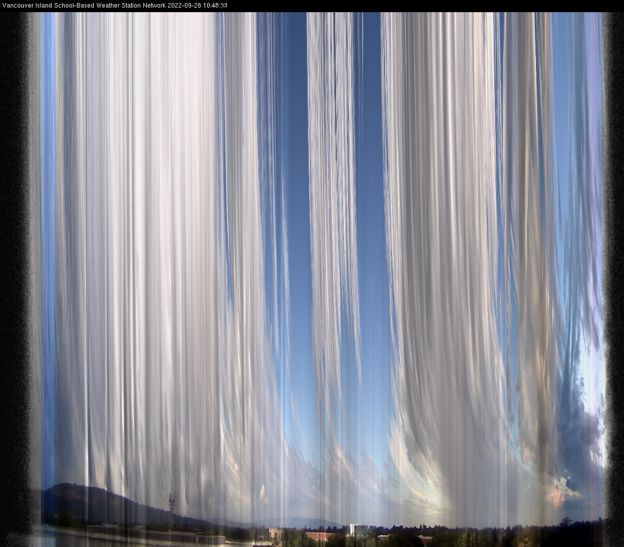 image of the sky seen from UVic, each column of pixels is a different minute, keogram
