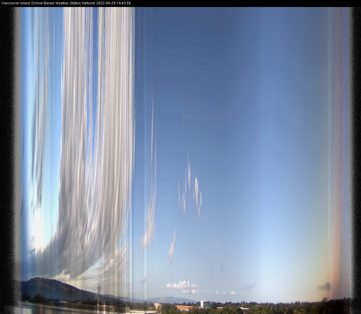 image of the sky seen from UVic, each column of pixels is a different minute, keogram