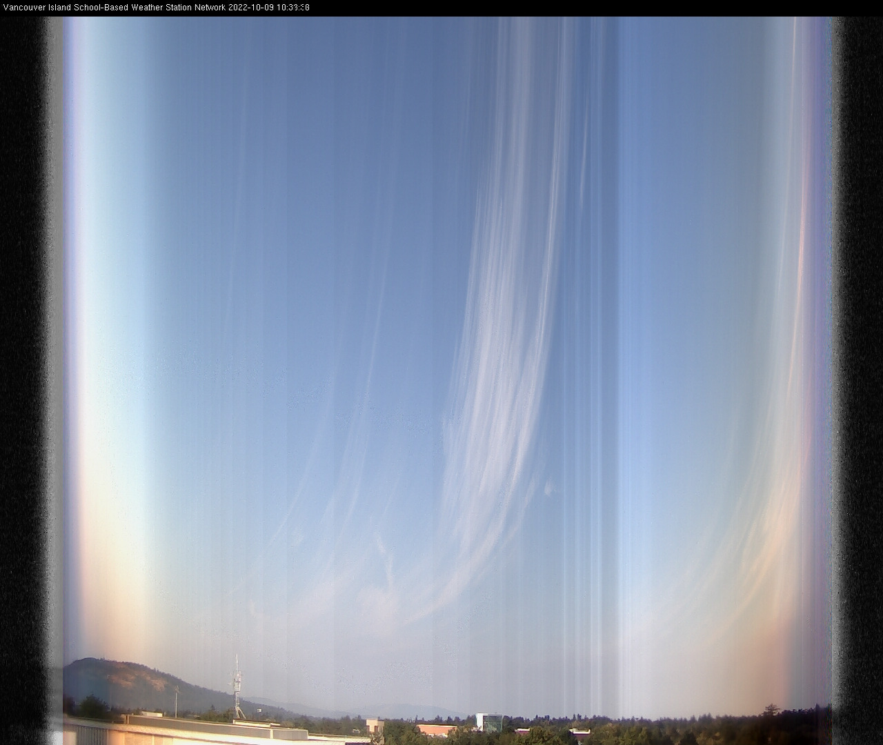 image of the sky seen from UVic, each column of pixels is a different minute, keogram